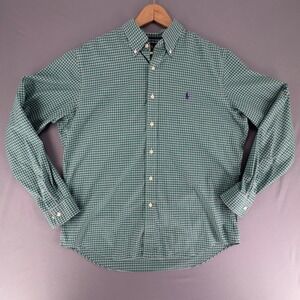 Polo Ralph Lauren Mens Green White Check Non-Iron Cotton Button Down Shirt Large